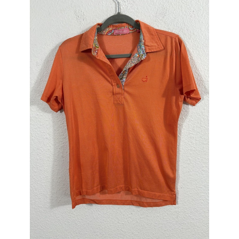 Masters Golf Shirt Womens Medium Orange Polo Short Sleeve Paisley Trim Augusta
